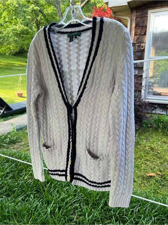 Ralph Lauren Sweaters - Ralph Lauren Women’s Cable-Knit Cardigan with Navy Trim